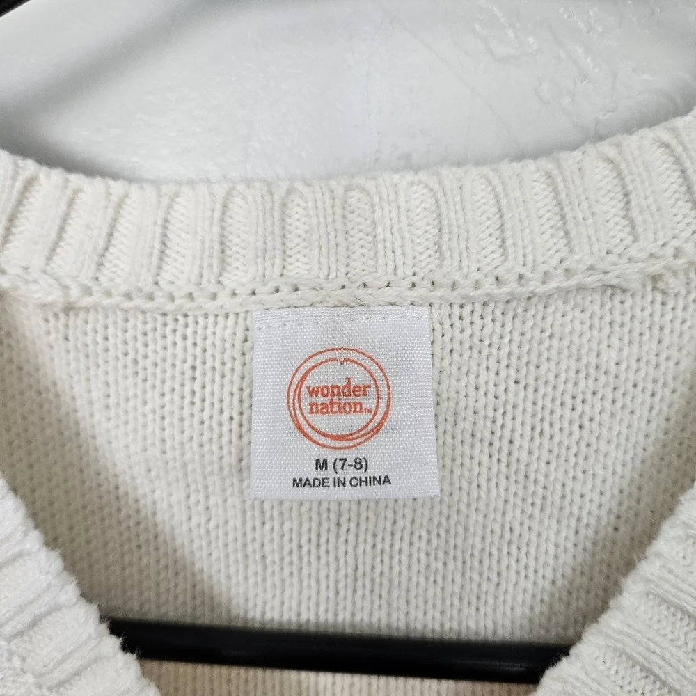 wonder nation Cream Cable Knit V-Neck Sweater Vest Girls Medium 7/8 Preppy Layer